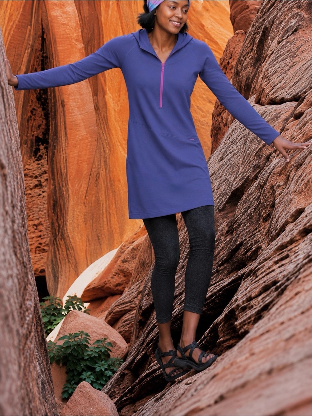 Title Nine New School Sweatshirt Hooded Dress In Purple Size M